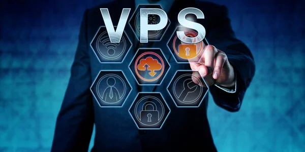 Corporate Service Provider Drückt Vps Auf Virtuelle Interaktive Touchscreen Oberfläche — Stockfoto