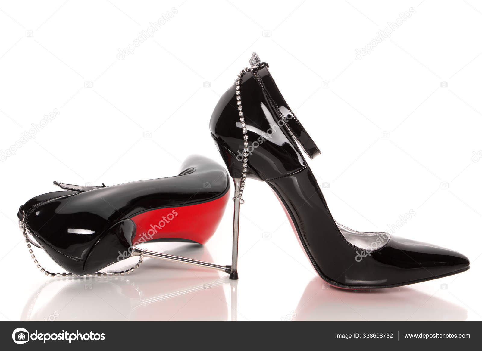 a pair of beautiful women's shoes patent leather with heels Stock
