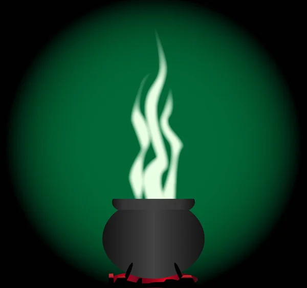 Witches Cauldron Boiling Green Background — Stock Photo, Image