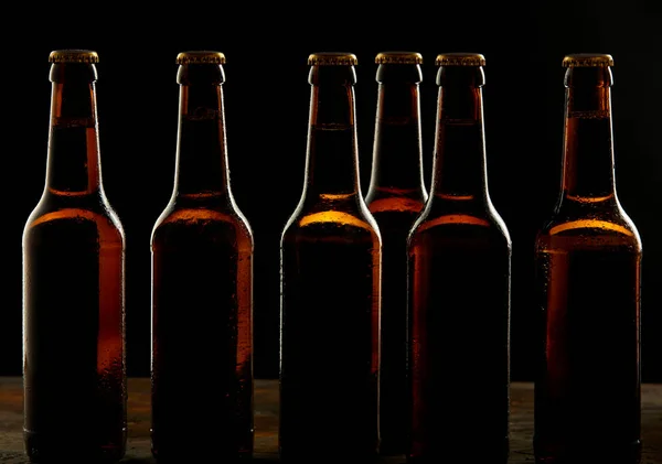 Branding Marketing Concept Beer Line Unopened Unlabelled Full Blank Brown — Stock Photo, Image