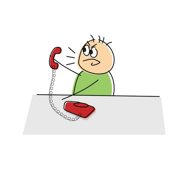 Angry Cartoon Figure Yelling Land Line Telephone While Holding Handset — Stock Photo, Image