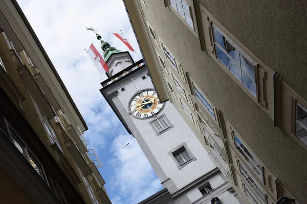Salzburg Rathaus Turm Rathaussturm Enge Straße Sigmund Haffner Gasse Getreidegasse — Stockfoto