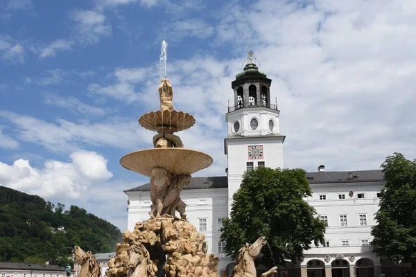 Residenzbrunnen Residenzplatz Hauptplatz Salzburg Museum Staty Gamla Stan Barock — Stockfoto