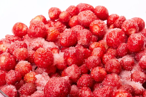 Fresh Ripe Strawberries Sugar White Background — Stock Photo, Image