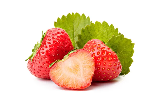 Strawberries Leaves White Background — Stock Photo, Image