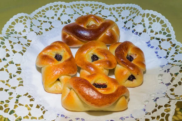 Pão Com Geléia Enchendo Assado Recentemente Para Festa — Fotografia de Stock