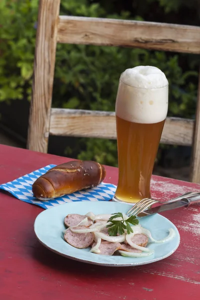 Bayerischer Wurstsalat Mit Bier Stock Image