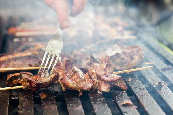 Gegrild Vlees Barbecue Gekookt Buiten — Stockfoto