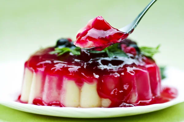 Vanilla Pudding Red Groats Berries Garnishes — Stock Photo, Image
