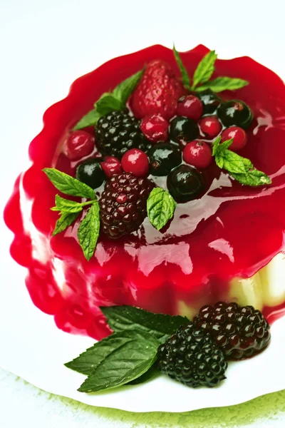 Vanilla Pudding Red Groats Berries Garnishes — Stock Photo, Image