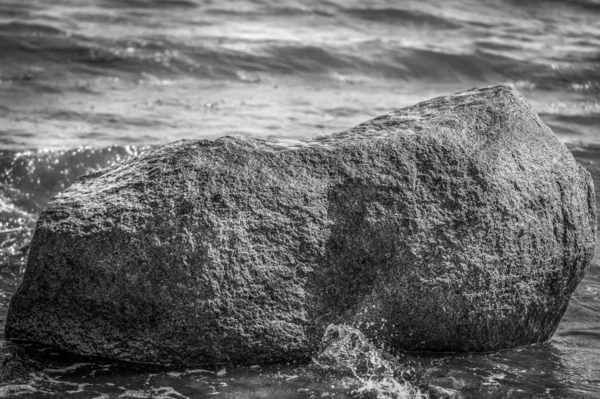 Naleziště Příboji Baltská Mořská Pláž Detailu Přestavěná Černobílou — Stock fotografie