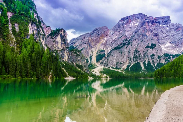 Immagini Del Percorso Escursionistico Intorno Lago Braies Alto Adige — Foto Stock