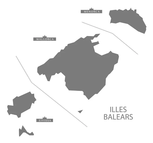 Illes Balears Hiszpania Mapa Kolorze Szarym — Zdjęcie stockowe