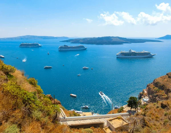 Santorini Griekenland Juni 2015 Het Prachtige Uitzicht Marina Bay Met — Stockfoto