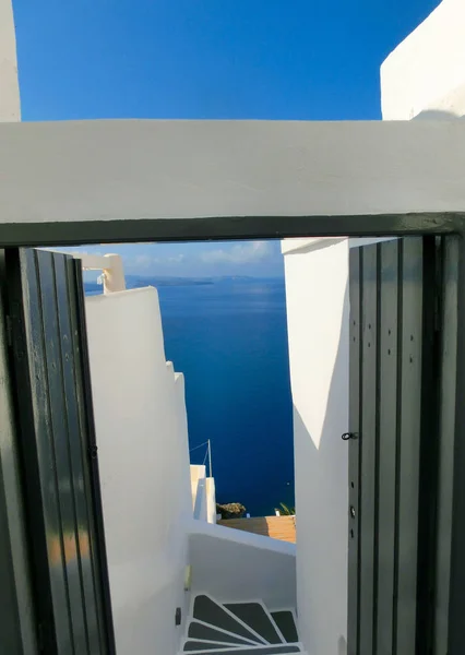 Blick Auf Das Meer Von Einer Treppe Oia Dem Schönsten — Stockfoto