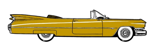 芥末正宗 1959 经典复古汽车隔离在白色背景 数字绘画卡通风格插图 — 图库照片