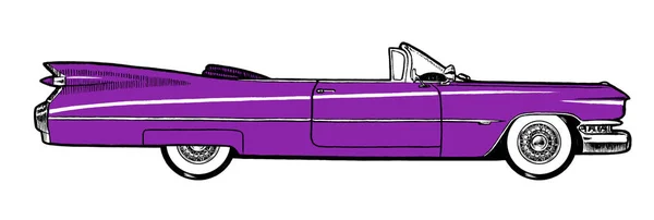 紫色正宗 1959 经典复古汽车隔离在白色背景 数字绘画卡通风格插图 — 图库照片