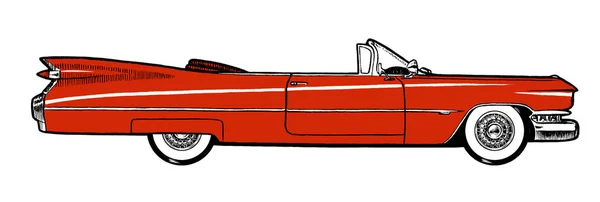 红色正宗 1959 经典复古汽车隔离在白色背景 数字绘画卡通风格插图 — 图库照片