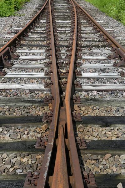 Trilhos Ferroviários Estrada Ferroviária — Fotografia de Stock