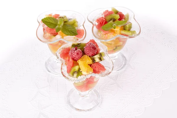 Fresh Fruit Salad White Background Dessert — Stock Photo, Image