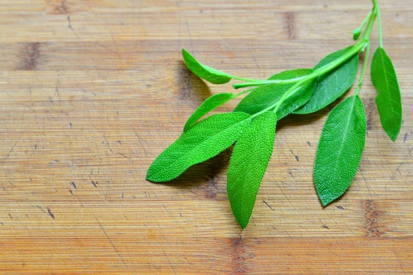 Salvia Örter Träskiva Och Kniv — Stockfoto