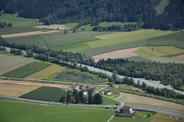 Drautal Valley Drava River Fields Meadows Lengholz Fellbach — стоковое фото