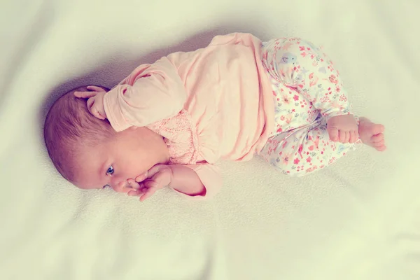 Sweet Baby Lying Bright Ground — Stock Photo, Image