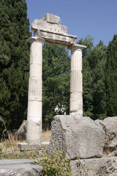 Kolumny Starożytnej Agory Która Znajduje Się Zachodniej Strefie Archeologicznej Kos — Zdjęcie stockowe