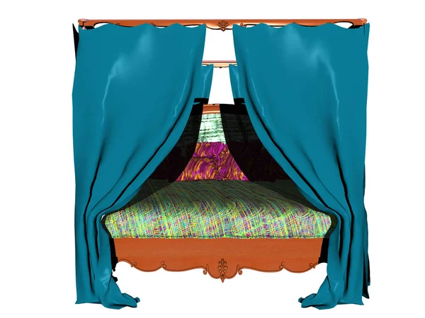 Renderizado Dormitorio Lujo Con Almohadas Azules — Foto de Stock