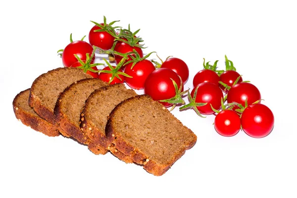 Composition Black Bread Slices Cherry Tomatoes — Stock Photo, Image