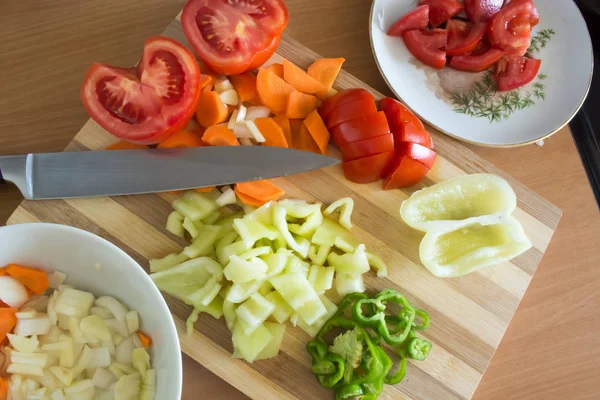 Kitchen Full Various Vegetables Pepper Tomatoes Sliced Ready Boiled — Stock Photo, Image