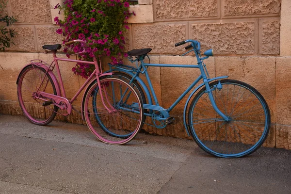 Novigrad Città Vicolo Muro Bicicletta Ruota Ruote Biciclette — Foto Stock