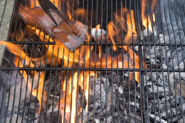 Preparing Barbecue Grid Tasty Meat — Stock Photo, Image