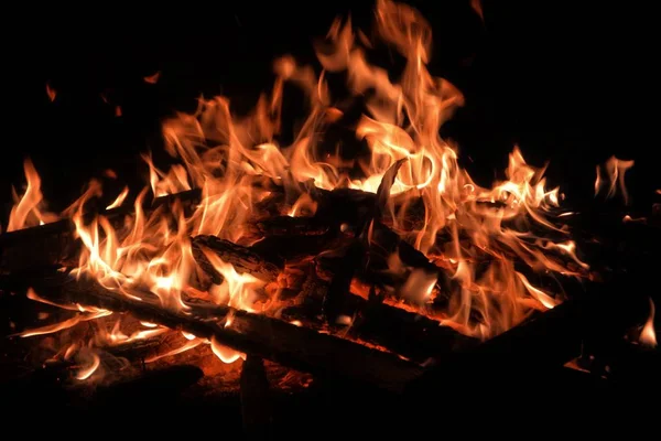 Eld Natten Lågor Brinner — Stockfoto