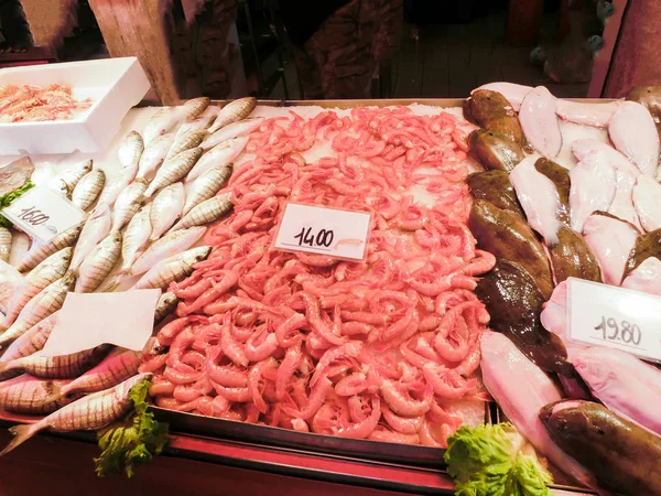 Mercado Peixe Veneziano Peixe Camarões Mercado Peixe Rialto Está Localizado — Fotografia de Stock