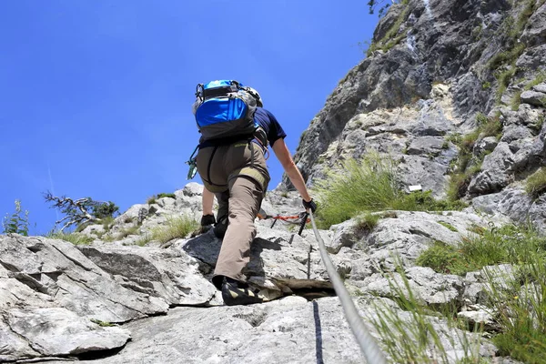 Alpinist Dispozitiv Siguranță Frânghiei Sârmă — Fotografie, imagine de stoc