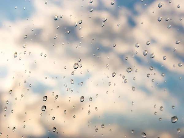 Wassertropfen Auf Blauem Glashintergrund Regentropfen Auf Fenster — Stockfoto