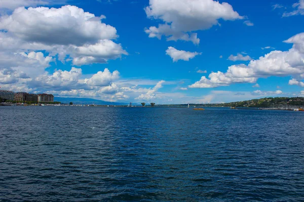 Danau Geneva Panorama Pemandangan Pelabuhan Kabupaten Dengan Langit Biru Dan — Stok Foto