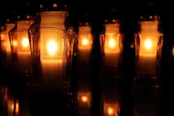 Lights Candles Dead Glowing Graves — Stock Photo, Image