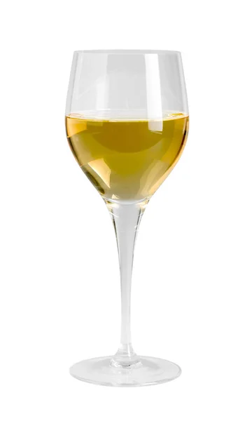 Wine Glass Partly Filled White Wine White Back — Stock Photo, Image