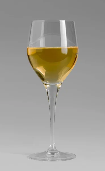 Copa Vino Parcialmente Llena Vino Blanco Gris — Foto de Stock