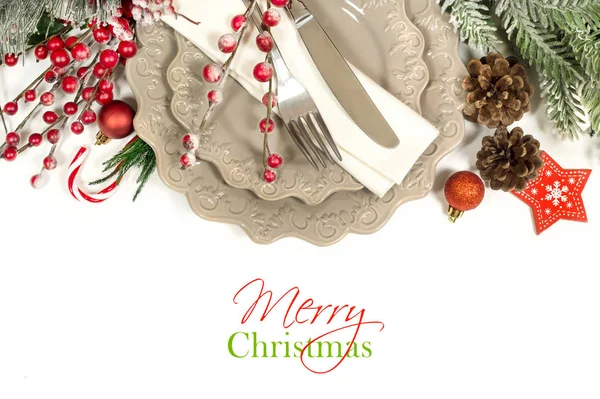 Festive Table Setting Christmas Decorations White — Stock Photo, Image