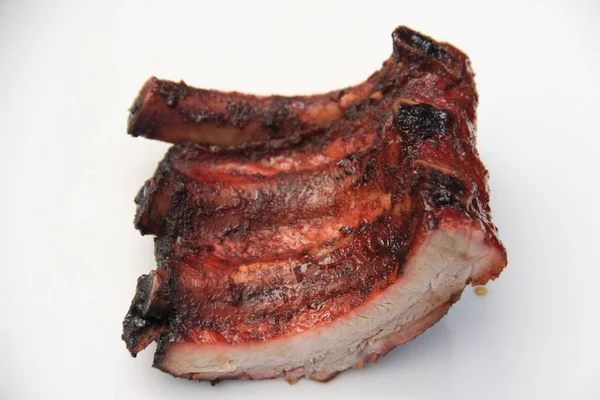 Madeira Fumo Grelhado Costelas Porco — Fotografia de Stock