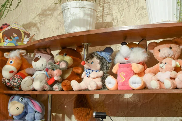Soft Toys Shelf Children Toys Made Soft Materials — Stock Photo, Image