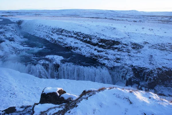 Izland Vízesés Panorámás Kilátást Nyújt Reykjavik Jellege — Stock Fotó