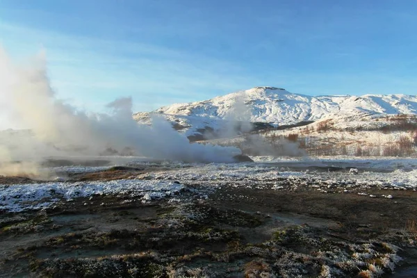 Natur Von Island Wasserfall Und Blick Auf Reykjavik — Stockfoto