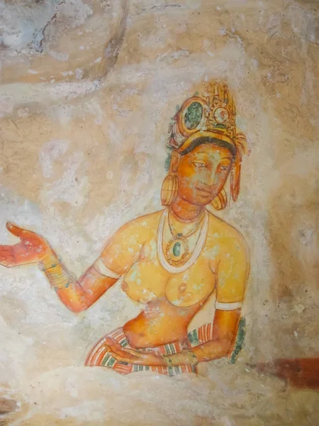 Antico Affresco Nel Tempio Delle Grotte Sigiriya Sri Lanka Asia — Foto Stock