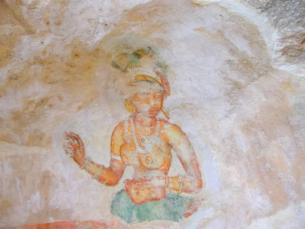 Antico Affresco Nel Tempio Delle Grotte Sigiriya Sri Lanka Asia — Foto Stock