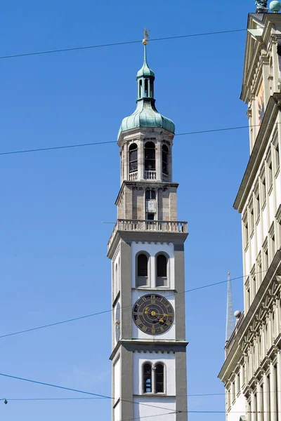 Historic Perlachturm Tower Augsburg Bavaria Germany Summer Day — Stok fotoğraf