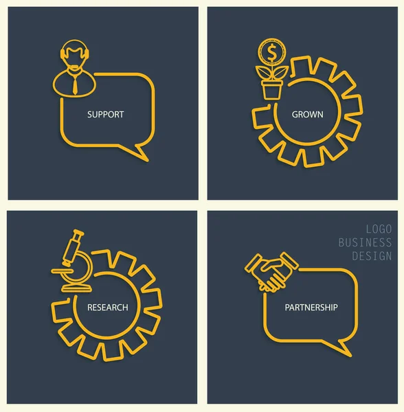 Vektorunterstützung Wirtschaftswachstum Forschung Partnerschaft Flachem Stil Schilder Und Banner Gelbe — Stockfoto